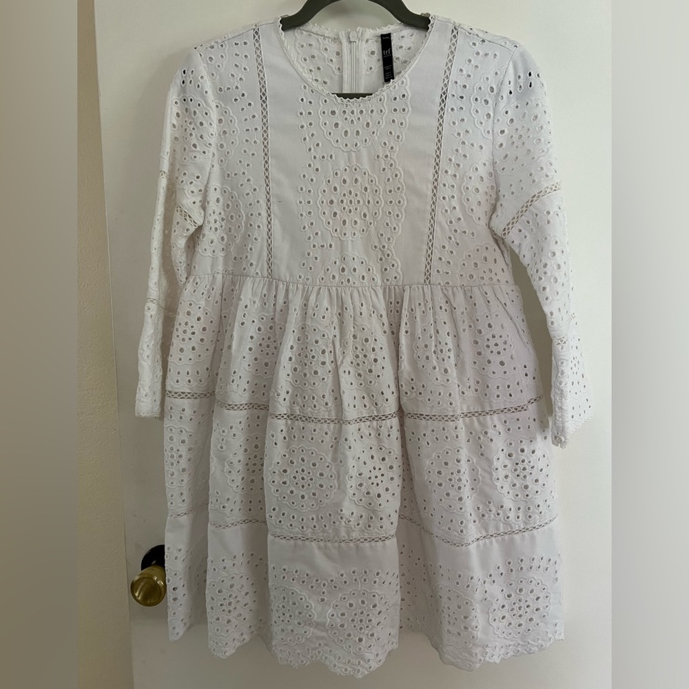 Zara TRF White Long Sleeve Eyelet Mini Dress